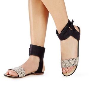 JUST Fab black‎ and animal print gladiator sandals